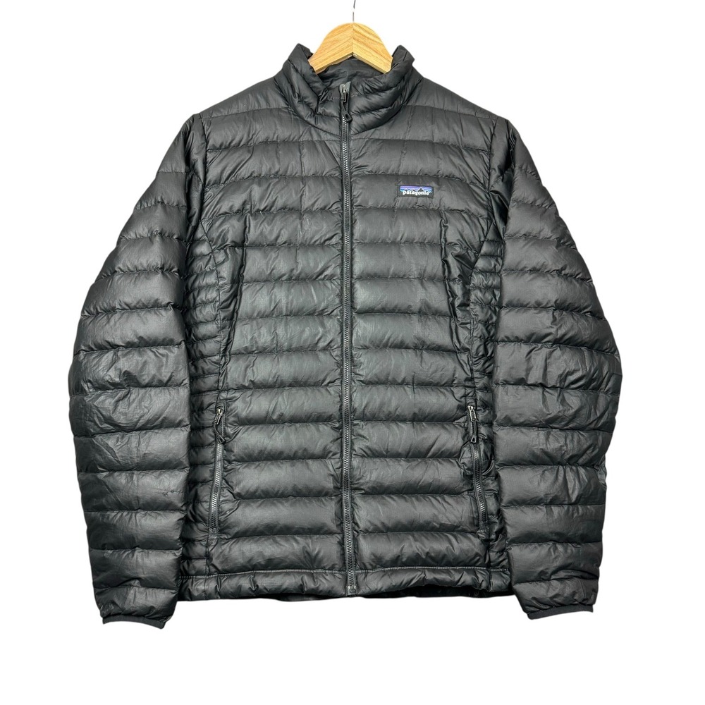 Patagonia Down Sweater Jacket Women XL Black Zip Goosedown Outdoors Puffer Coat